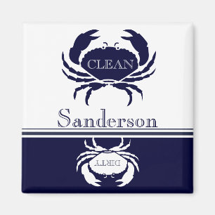 Nautical Dishwasher Clean White Navy Blue Crab Magnet