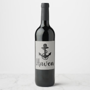 nautical distressed ANCHOR and rope Wine Label