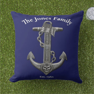 Nautical distressed anchor US flag personalize Outdoor Pillow