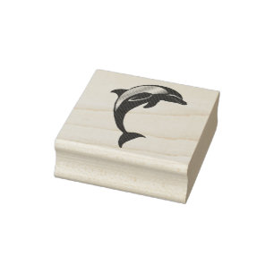 Nautical dolphin jumping porpoise ocean fish rubber stamp