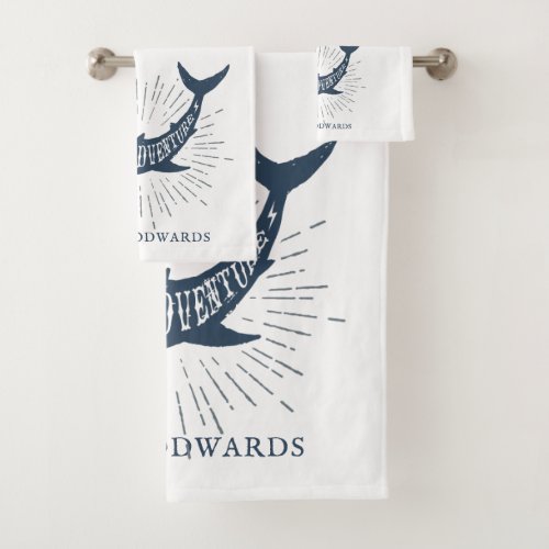 Nautical Dolphin Personalized Family Name  Bath Towel Set