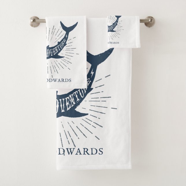 Nautical Dolphin Personalized Family Name  Bath Towel Set (Insitu)