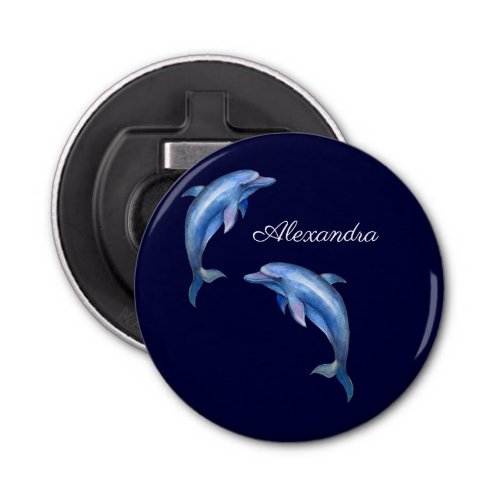 Nautical Dolphin Watercolor Navy Blue Coastal  Bottle Opener