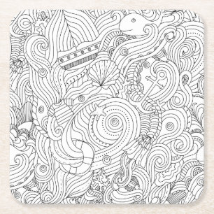 Nautical Doodle Square Paper Coaster