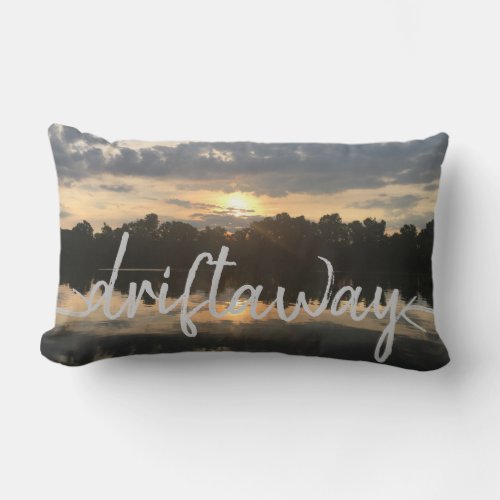 nautical DRIFT AWAY lettering with sunset  Lumbar Pillow