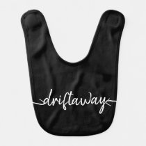 nautical DRIFT AWAY script lettering Baby Bib