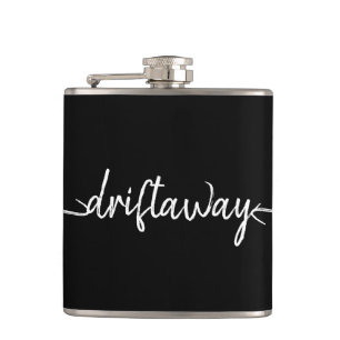 nautical DRIFT AWAY script lettering Flask