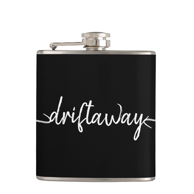 nautical DRIFT AWAY script lettering Flask (Front)