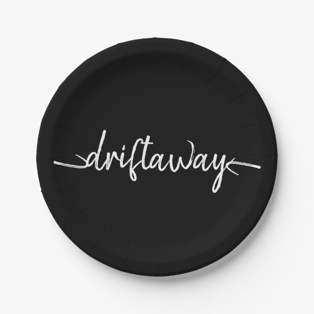 nautical DRIFT AWAY script lettering | Paper Plates (Front)