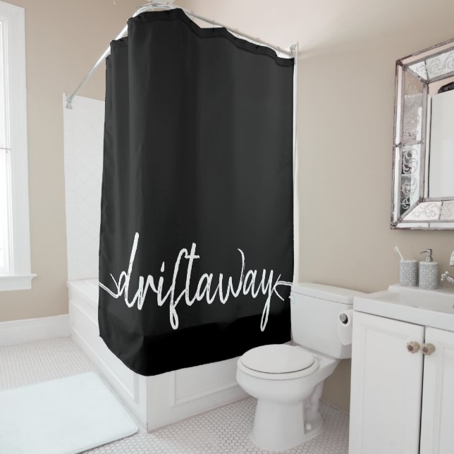 nautical DRIFT AWAY script lettering Shower Curtain (In Situ)