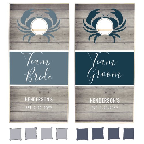 Nautical Dusty Blue Navy Wedding Monogram Cornhole Set