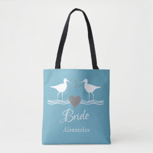 Nautical Dusty Blue Silver wedding sandpipers Tote Bag