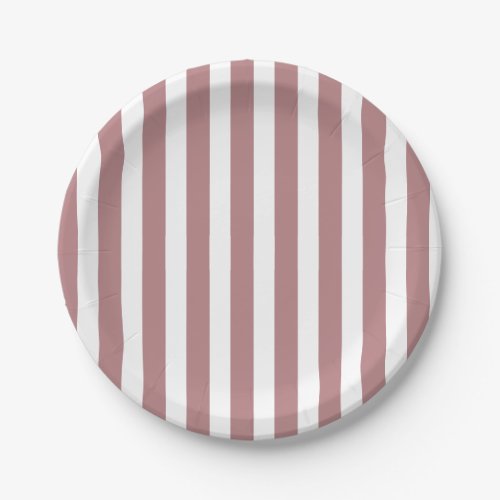 Nautical Dusty Pink  White Striped  Paper Plates