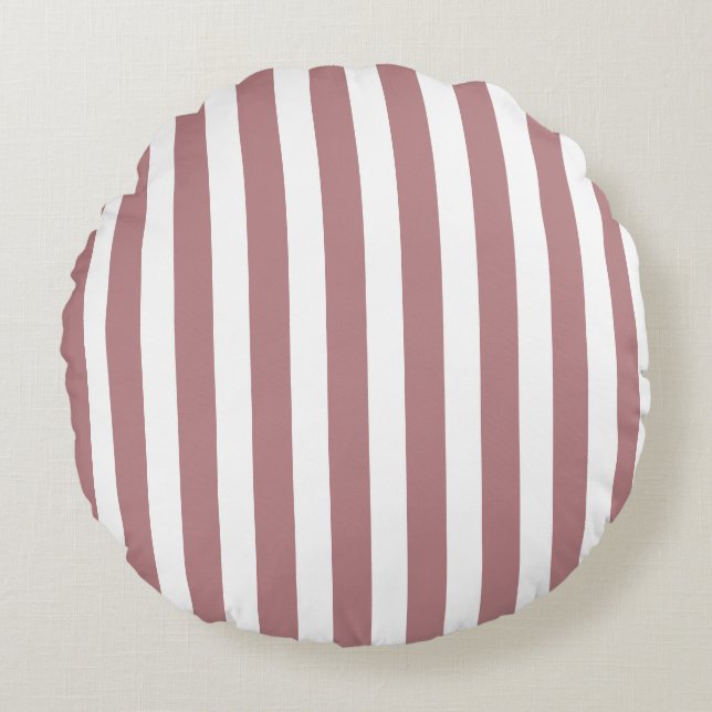 Nautical Dusty Pink & White Striped Round Pillow (Front)