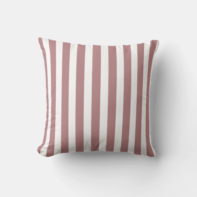 Nautical Dusty Pink & White Striped  Throw Pillow (Front)