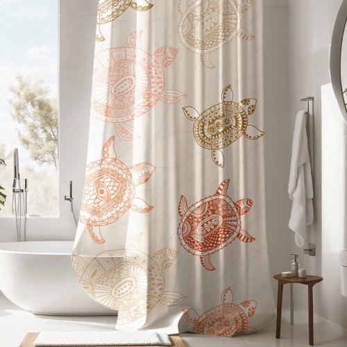 Nautical Earth Tones Green  Coral Sea Turtle Shower Curtain