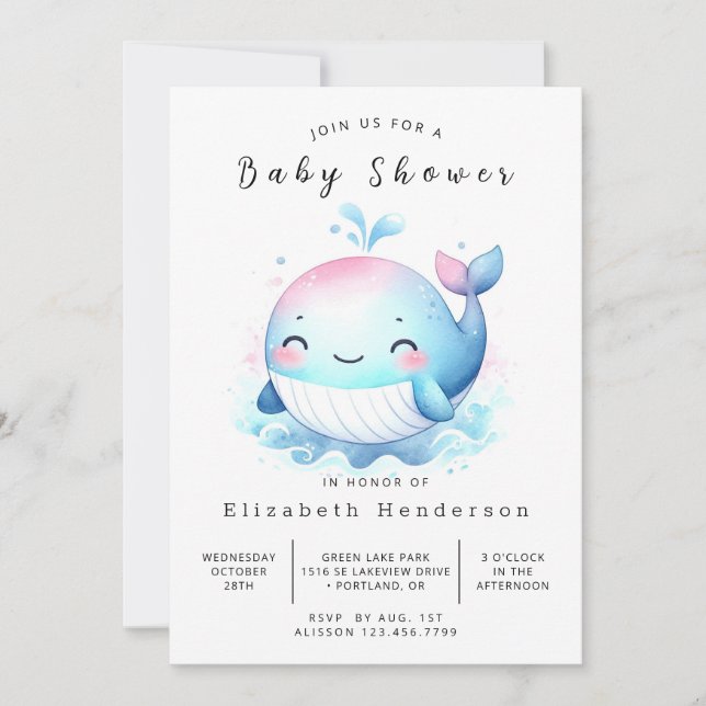 Nautical Editable Whale Baby Shower Invitation (Front)