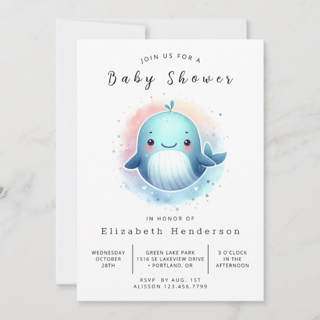 Nautical Editable Whale Baby Shower Invitation (Front)