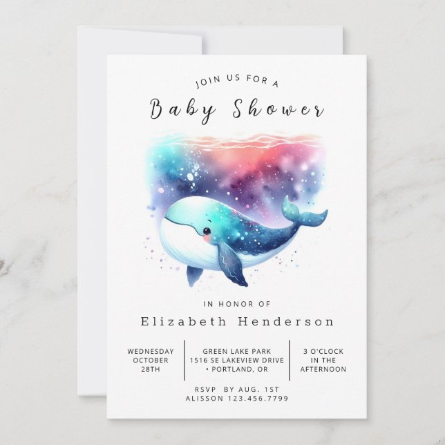 Nautical Editable Whale Baby Shower Invitation (Front)