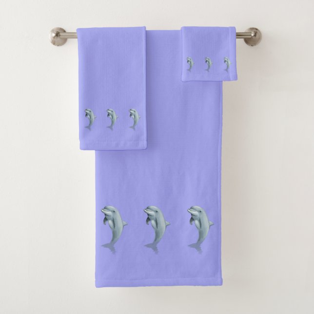 Nautical, Elegant, Dolphins on Light Blue Bath Towel Set (Insitu)