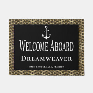 Nautical Elegant Welcome Aboard Boat Name Anchor Doormat