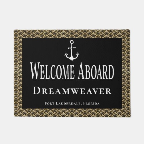 Nautical Elegant Welcome Aboard Boat Name Anchor Doormat