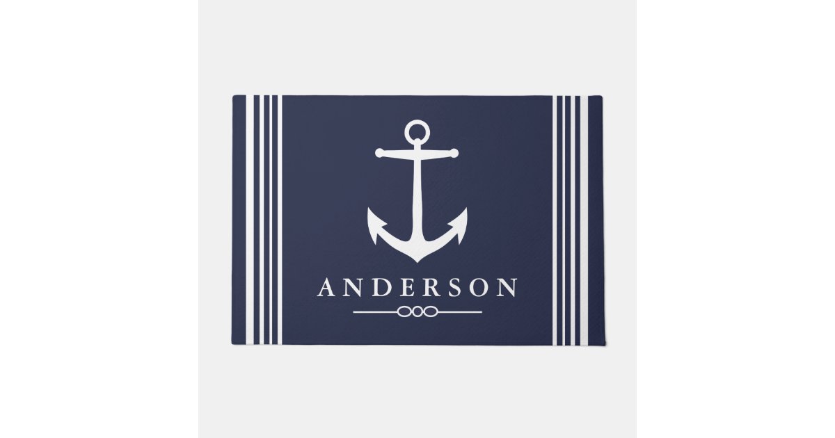 Custom Nautical Anchors & Stripes Area Rug (Personalized)