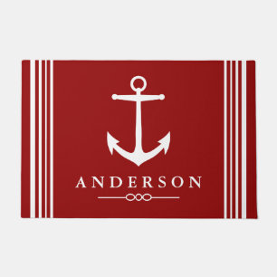 Nautical Elegant White Anchor   Personalized Doormat