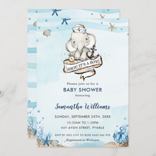 Nautical Elephant Ahoy Its a Boy Baby Shower Invitation