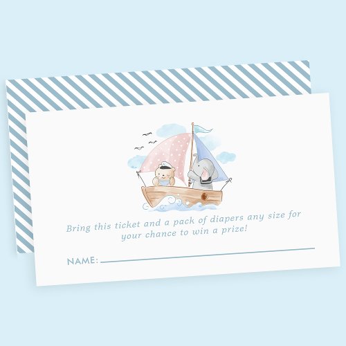 Nautical Elephant Bear Baby Shower Diaper Raffle Enclosure Card