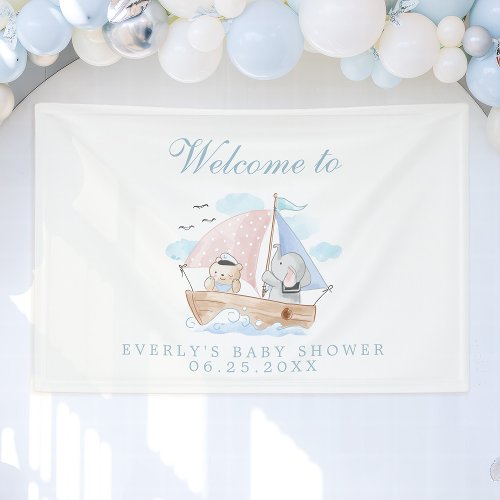 Baby Shower Signs 17 Nautical Elephant Bear Watercolor Boat Baby Shower Banner