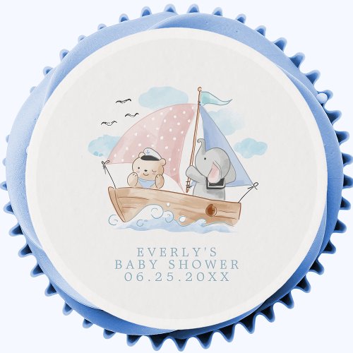 Baby Shower Treats 9 Nautical Elephant Bear Watercolor Boat Baby Shower Edible Frosting Rounds