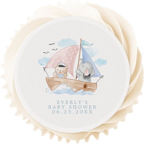 Nautical Elephant Bear Watercolor Boat Baby Shower Edible Frosting Rounds