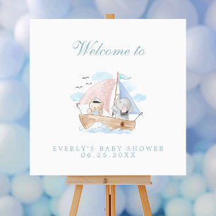 Nautical Elephant Bear Watercolor Boat Baby Shower Foam Board