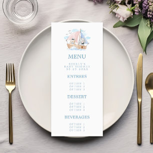 Nautical Elephant Bear Watercolor Boat Baby Shower Menu