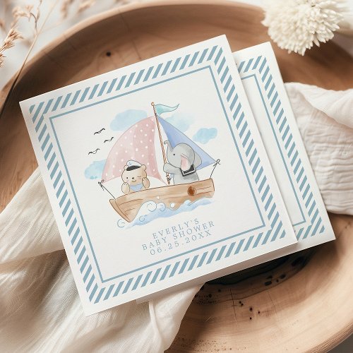 Baby Shower Tableware 18 Nautical Elephant Bear Watercolor Boat Baby Shower Napkins