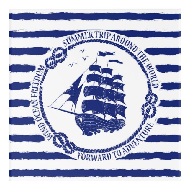 Nautical Emblem With Sailing Ship Acrylic Print (Front)