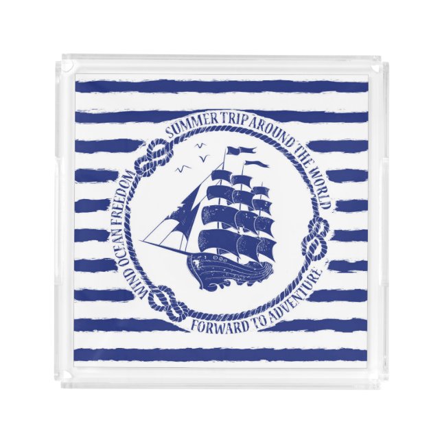 Nautical Emblem With Sailing Ship Acrylic Tray (Front)