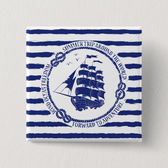 Nautical Emblem With Sailing Ship Button (Front)