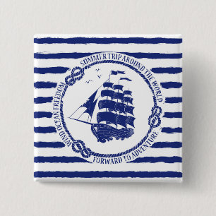 Nautical Emblem With Sailing Ship Button