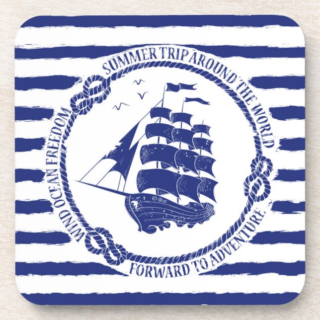 Nautical Emblem With Sailing Ship Coaster (Front)