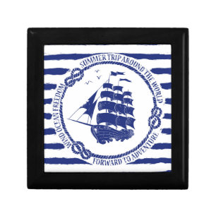 Nautical Emblem With Sailing Ship Jewelry Box