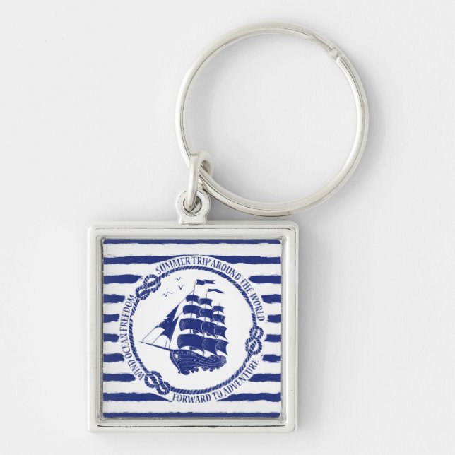 Nautical Emblem With Sailing Ship Keychain (Front)
