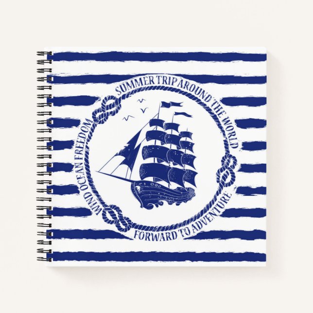 Nautical Emblem With Sailing Ship Notebook (Front)