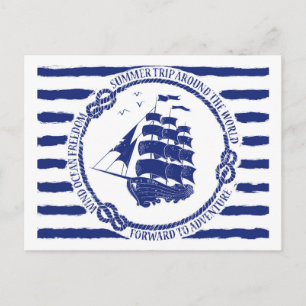 Nautical Emblem With Sailing Ship Postcard