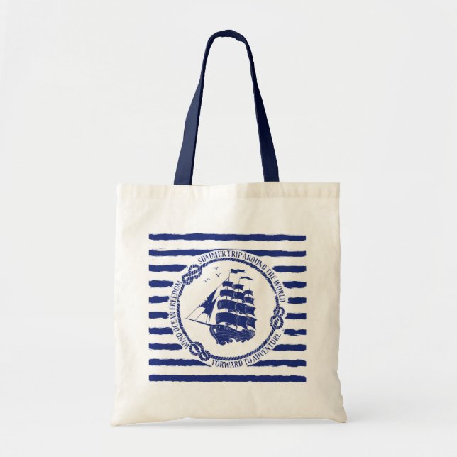 Nautical Emblem With Sailing Ship Tote Bag (Front)