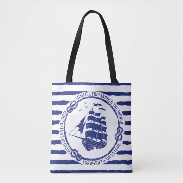 Nautical Emblem With Sailing Ship Tote Bag (Front)