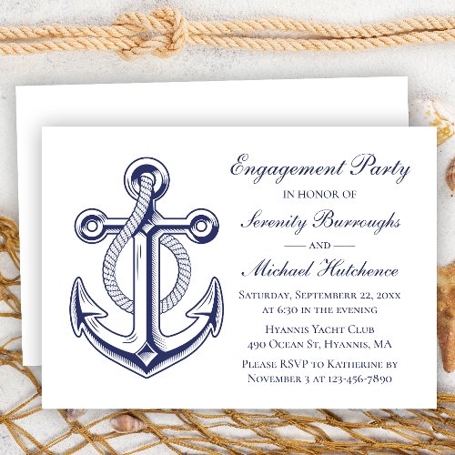 Nautical Engagement Party Anchor Navy Blue Wedding Invitation