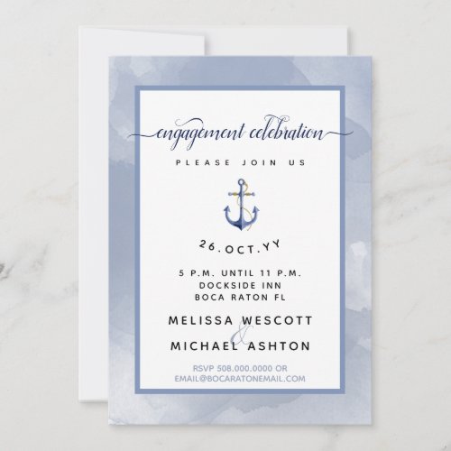 Nautical Engagement Party Blue Watercolor Invitation