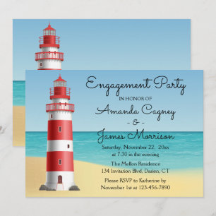 Nautical Engagement Party Lighthouse Beach Summer Invitation